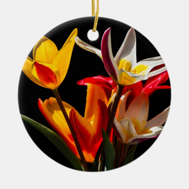Ornamento De Cerâmica Flores de chicote contra fundo preto (Frente)