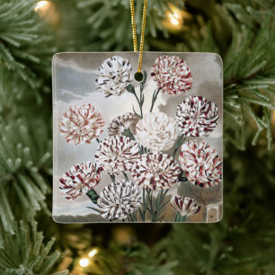 Ornamento De Cerâmica Flores de Cravos Variegados Vintage com Céu Cinza