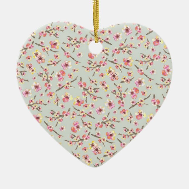 Ornamento De Cerâmica Flores de Flores de Cereja (Frente)