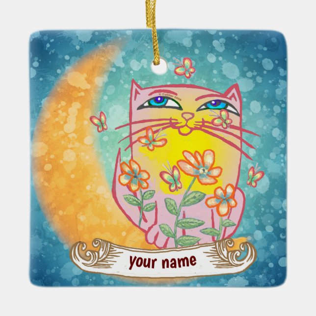Ornamento De Cerâmica Flores de Gato Lunar  (Frente)