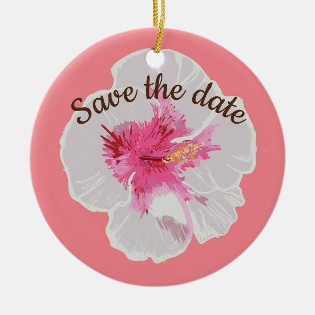 Ornamento De Cerâmica Flores de Hibisco Branco Personalizadas (Frente)