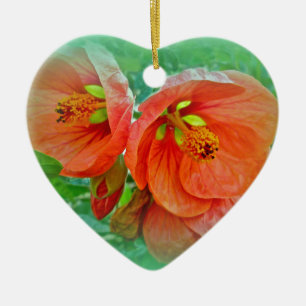 Ornamento De Cerâmica Flores de Hibisco Laranja