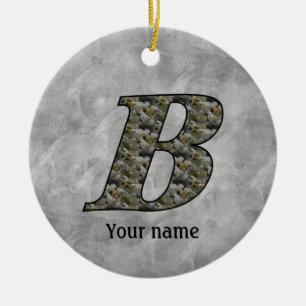 Ornamento De Cerâmica Flores de Hortênsia com Inicial de Monograma B Per