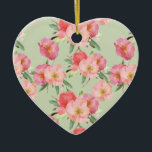 Ornamento De Cerâmica Flores de Jardim Rosa bonito Aquarela<br><div class="desc">flores cor-de-água,  cor-de-rosa e horta,  verdes,  do jardim</div>