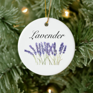 Ornamento De Cerâmica Flores de lavanda aquarela ervas roxo chique