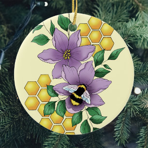 Ornamento De Cerâmica Flores de Lavanda de mamangabas amarelas