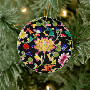 Ornamento De Cerâmica Flores de Lotus e Vinha