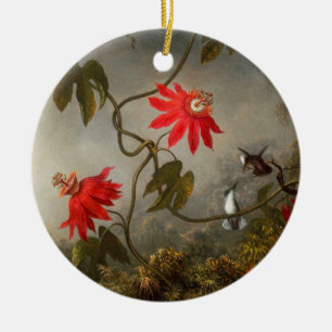 Ornamento De Cerâmica Flores de Maracujá com Beija-flores Heade