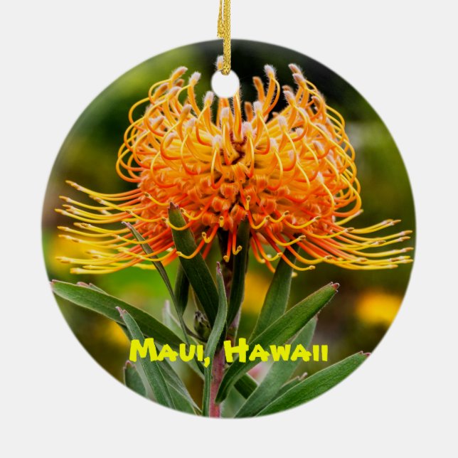 Ornamento De Cerâmica Flores de Maui, Lavanda & Protea, (Traseira)