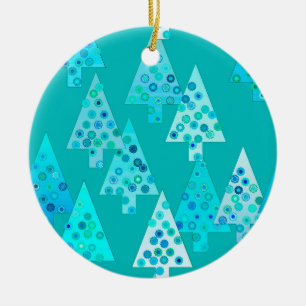 Ornamento De Cerâmica Flores de Natal modernas - Turquesa