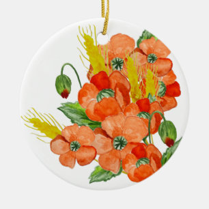 Ornamento De Cerâmica Flores de papoila agudas de aquarelas