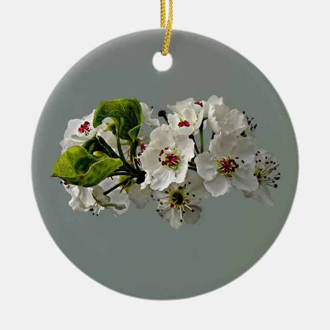 Ornamento De Cerâmica Flores de Peras Brancas (Frente)