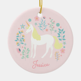 Ornamento De Cerâmica Flores de Unicórnio Rosa Bege Personalizadas