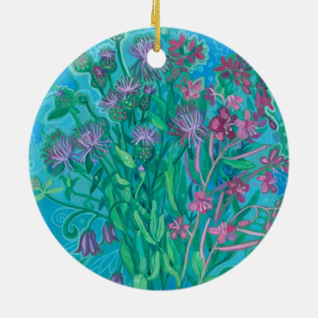 Ornamento De Cerâmica Flores-de-Verão Buquê Flor Pintura Floral (Traseira)