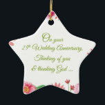 Ornamento De Cerâmica Flores do 25 de Casamento Religioso<br><div class="desc">Um aniversário de casamento de prata é uma joia de uma ocasião. Como um casal comemora o deles,  você pode enviá-los este lindo presente de aniversário de casamento,  lembrança,  presente ou festa religiosa essencial para desejar a eles anos mais carinhosos para vir.</div>
