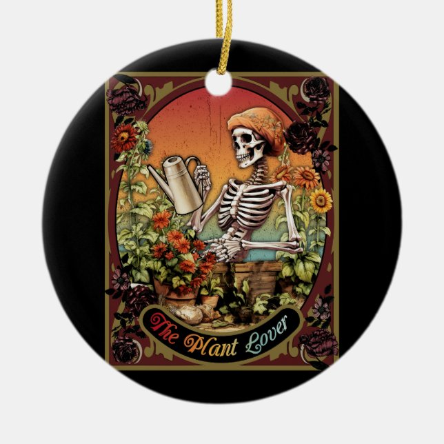 Ornamento De Cerâmica Flores do Skeleton da Planta Lover Tarot Card (Frente)