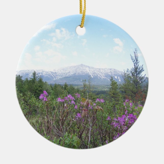 Ornamento De Cerâmica Flores e a montanha (Frente)