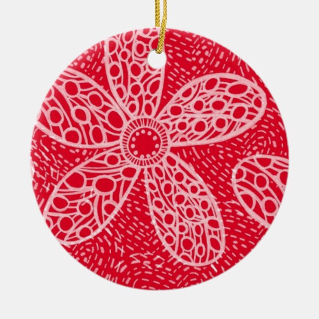 Ornamento De Cerâmica Flores e Corações (Frente)