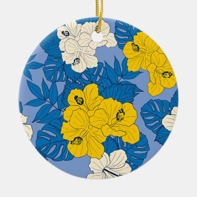 Ornamento De Cerâmica Flores e folhas de hibisco (Frente)