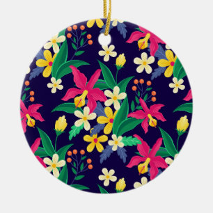 Ornamento De Cerâmica Flores Exóticas Coloridas Padrão Folhas-23021