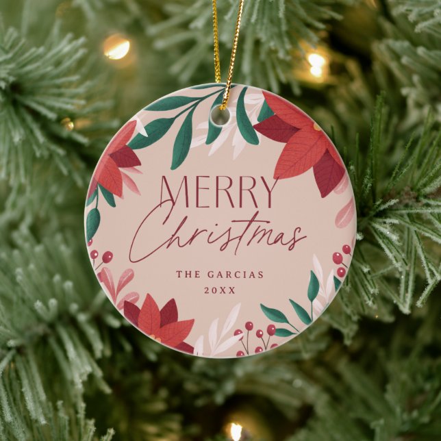 Ornamento De Cerâmica Flores Festivas de Poinsettia no Natal (Árvore)