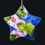 Ornamento De Cerâmica Flores florais cor-de-água rosa Elegante Hollyhock<br><div class="desc">hollyhock romântico original com pintura de aquarela de abelha de pequeno umbigo por H Cooper</div>