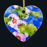 Ornamento De Cerâmica Flores florais cor-de-água rosa Elegante Hollyhock<br><div class="desc">hollyhock romântico original com pintura de aquarela de abelha de pequeno umbigo por H Cooper</div>