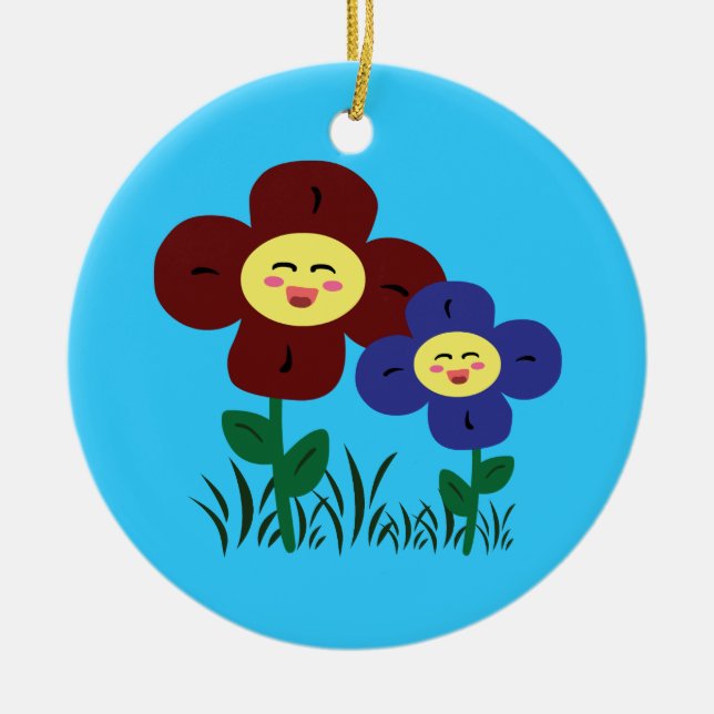 Ornamento De Cerâmica Flores Kawaii (Frente)