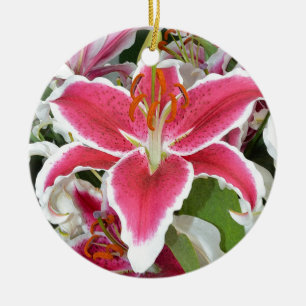 Ornamento De Cerâmica Flores lírios cor-de-rosa