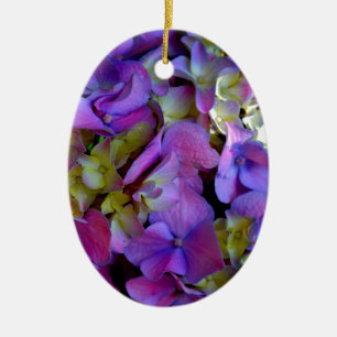 Ornamento De Cerâmica Flores magenta púrpura amarelas Hydrangas