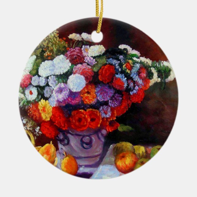 Ornamento De Cerâmica Flores Monet e Frutas (Frente)