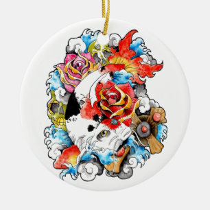 Ornamento De Cerâmica Flores orientais legal dos peixes da carpa de Koi