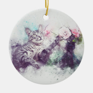 Ornamento De Cerâmica Flores para Gatinho   ABSTRATO   Watercolor