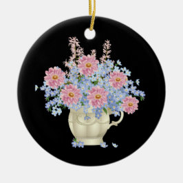 Ornamento De Cerâmica flores rosa e azul com fundo preto