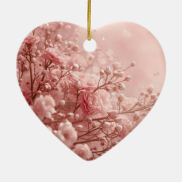 Ornamento De Cerâmica Flores Rosa Fumê em uma Árvore Romântica de Dia do