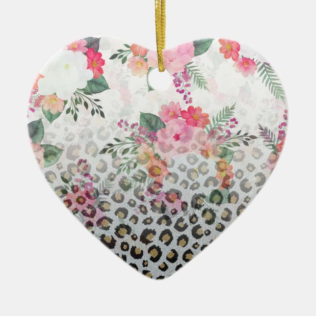 Ornamento De Cerâmica Flores-rosa-impressas, pretas, Douradas prateadas, (Frente)