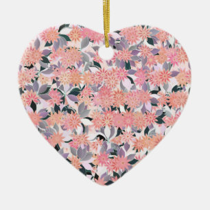 Ornamento De Cerâmica Flores rosa sobre fundo de folhas prateadas