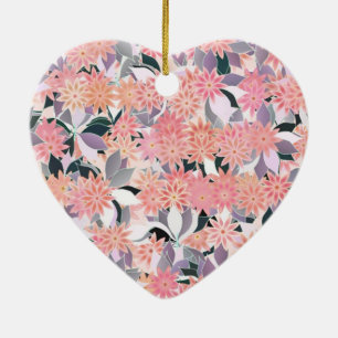 Ornamento De Cerâmica Flores rosa sobre fundo de folhas prateadas