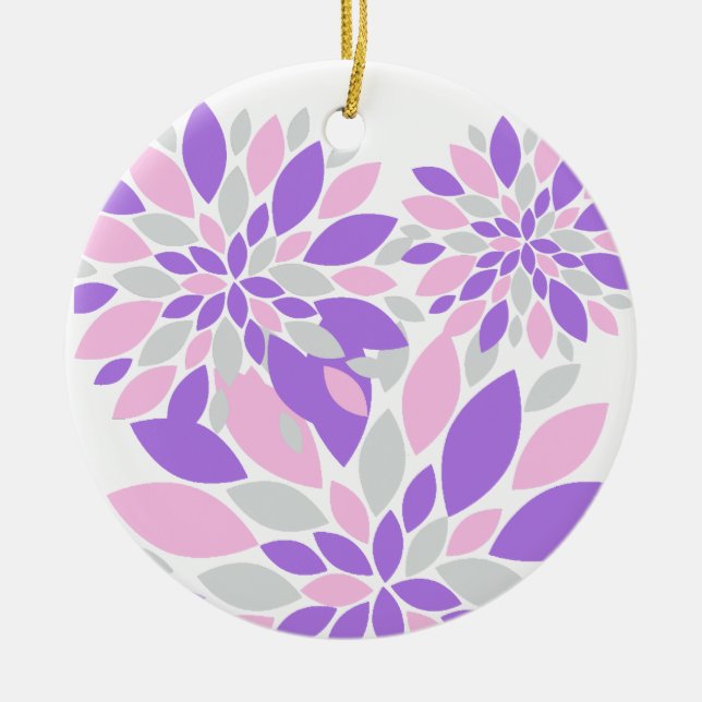 Ornamento De Cerâmica Flores Roxas de Pétalas Mágicas (Frente)