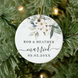 Ornamento De Cerâmica Flores Selvagens Elegantes Personalizadas Casadas 
