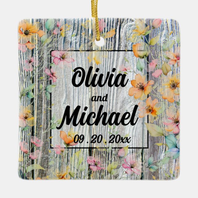 Ornamento De Cerâmica Flores silvestres botânicas de madeira-marrom (Frente)