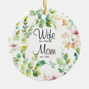 Ornamento De Cerâmica Flores silvestres de cor aquosa verde-elegante