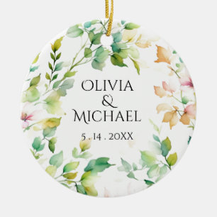 Ornamento De Cerâmica Flores silvestres de cor aquosa verde-elegante