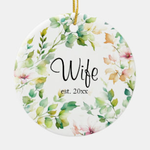 Ornamento De Cerâmica Flores silvestres de cor aquosa verde-elegante