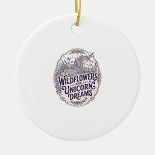 Ornamento De Cerâmica Flores Silvestres de Unicórnio e Sonhos de Unicórn