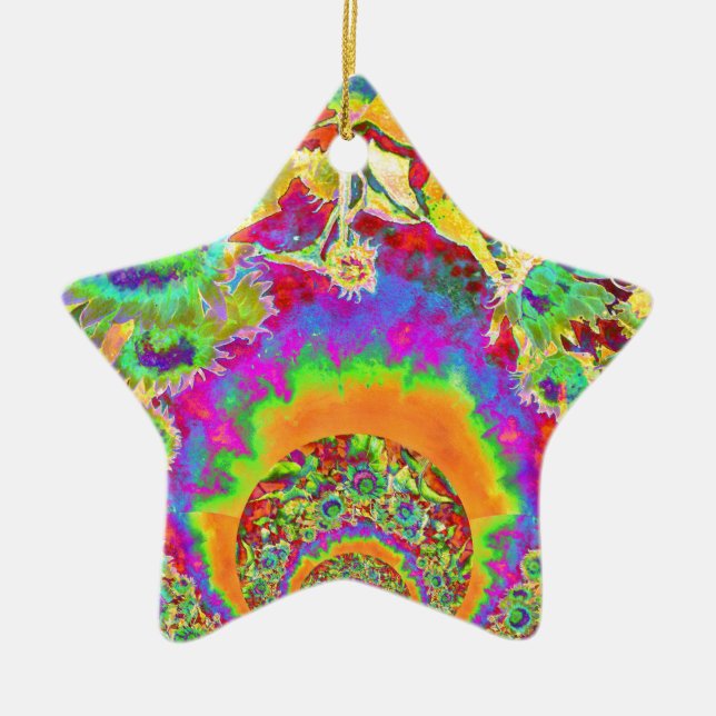 Ornamento De Cerâmica Flores solares elegantes boêmicas (Frente)