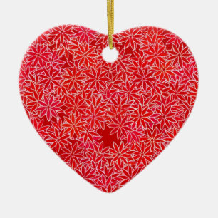 Ornamento De Cerâmica Flores vermelhas e corais, fundo vermelho-escuro