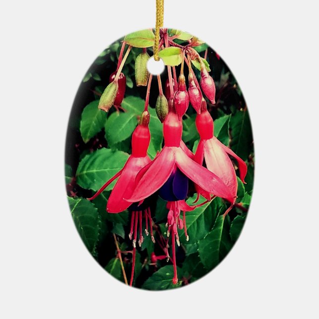 Ornamento De Cerâmica Flores vermelhas e roxas (Frente)