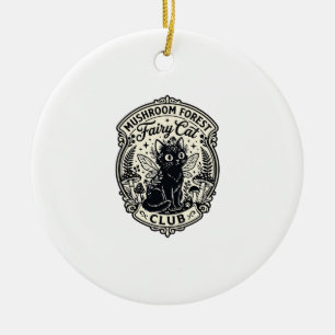 Ornamento De Cerâmica Floresta de Cogumelos Fada Gato Gato Engraçado Grá