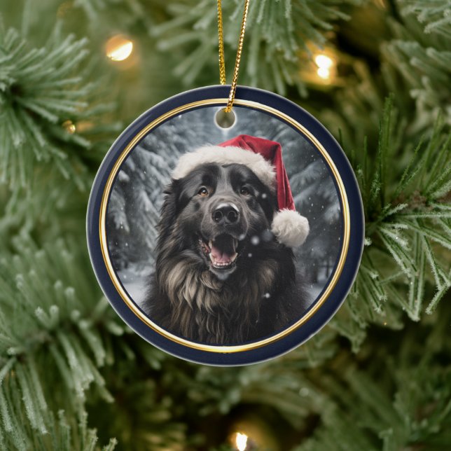 Ornamento De Cerâmica Floresta de inverno Belga Sheepdog Santa Hat (Árvore)